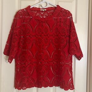 Red lace top. Umgee size M. Vibrant color. Beautiful detail. Perfect shape